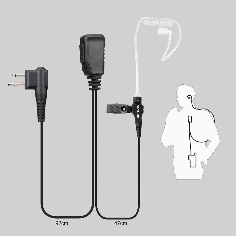 [Australia - AusPower] - Retevis Acoustic Tube Walkie Talkie Earpiece with Mic 2 Pin, Compatible with Motorola CP100d CP185 CP200 CP200d RDU4100 BRP40 CLS1110 Walkie Talkies, Security Two Way Radio Headset with PTT(1 Pack) 