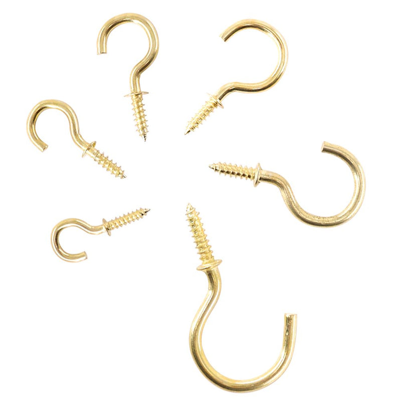 [Australia - AusPower] - 120Pcs 6 Sizes Metal Screw-in Ceiling Hooks Cup Hooks Kit, Gold Ceiling Cup Hooks Self-Tapping Screws Hooks for Home / Workplace / Office (Q-Screw) 