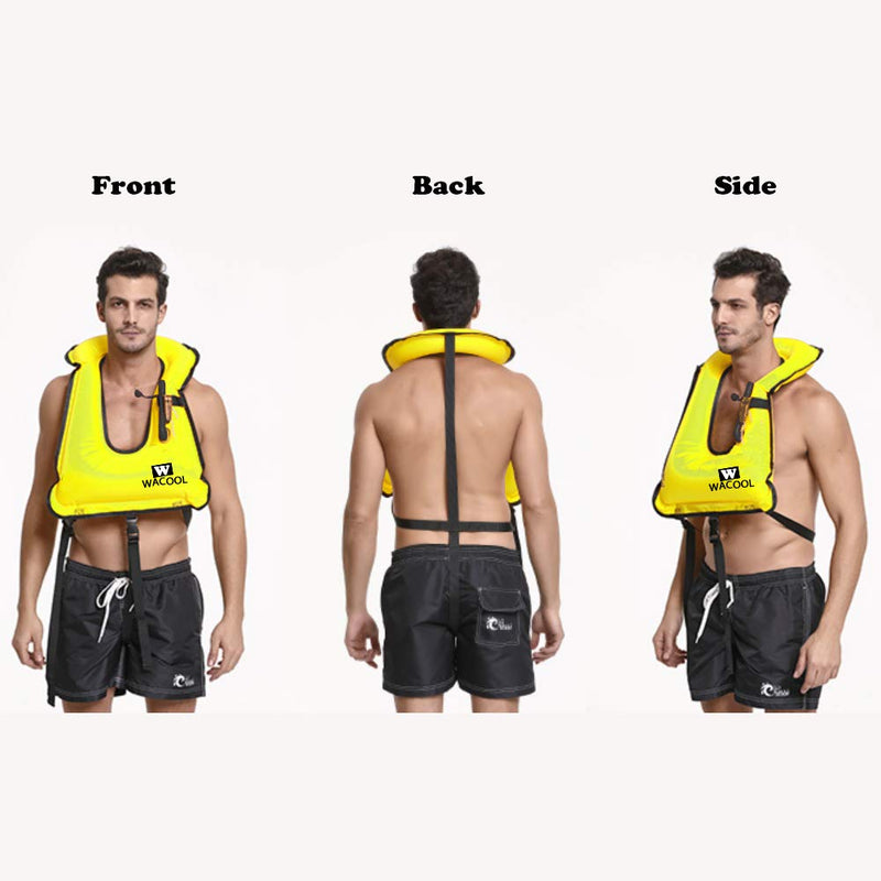 [Australia - AusPower] - WACOOL Inflatable Snorkel Diving Swimming Scuba Vest Jacket for Adult Youth Kids (Adult, Neon Green) 