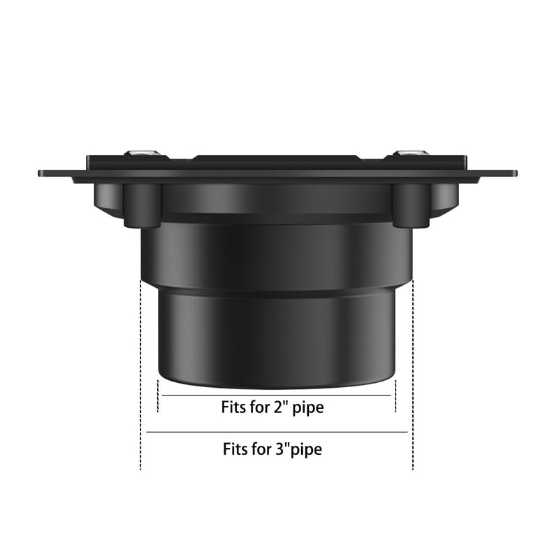[Australia - AusPower] - EXF Shower Drain Base Kit for 2 Inch and 3 Inch Waste Pipe, Rectangle Black Shower Drain Flange with Threaded Adaptor and Rubber Coupler for No Hub Square & Linear Shower Drain Installation 