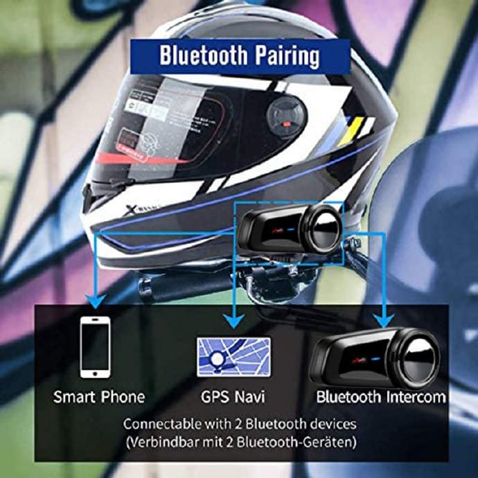 [Australia - AusPower] - Motorcycle Bluetooth Intercom with FM Radio, 5.0 Bluetooth Motorcycle Helmet Bluetooth Headset Communication With Noise Cancellation Up to 6 Riders with Noise Cancellation, FM, Waterproof (1set) 1 Pack 