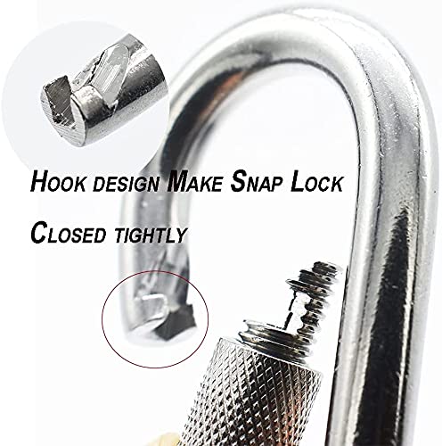 [Australia - AusPower] - Acquwistach 6 Pack Locking Carabiners Clips 3.15" Stainless Steel Spring Snap Hook Locking Carabiner - 304 Premium Stainless Steel Heavy Duty Thumb Screw Carabiner Clips 