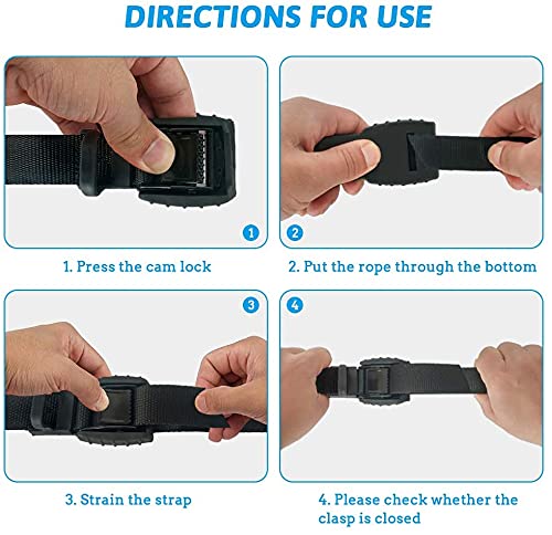 [Australia - AusPower] - Mind and Action 16 Foot Sturdy Tie Down Strap Lashing Strap with Rubber Padded Cam Lock Buckle,for Car Roof Rack,Kayak Canoe SUP Surfboard Tie Down,Boat Trailer Tow Strap(2 Pack ) 