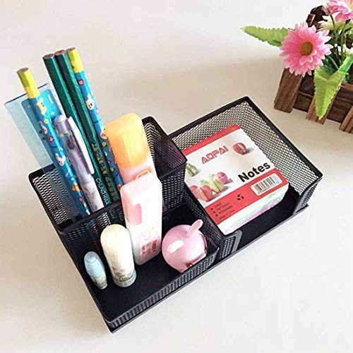 [Australia - AusPower] - Mesh Desk Office Organizer for Paper Clip, Mesh Desk Organizer, 3 in 1 Metal Pen Holder Office Supplies Caddy for Paper Clip, Sticky Note, Pen(3 Compartments, Black) by Corner Cabin 