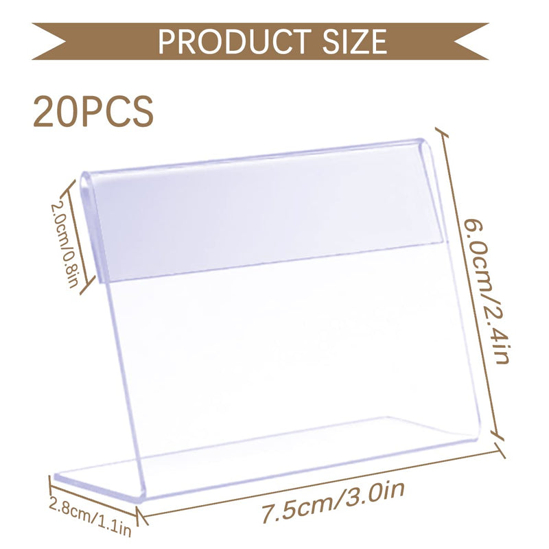 [Australia - AusPower] - 20 Pcs Clear Acrylic Sign Display Holder with Vertical Slanted Back, L Shape Clear Price Sign Stands Name Card Label Counter Top Stand for Restaurants Hotels Stores (75mm x 55mm) L Shape 1 