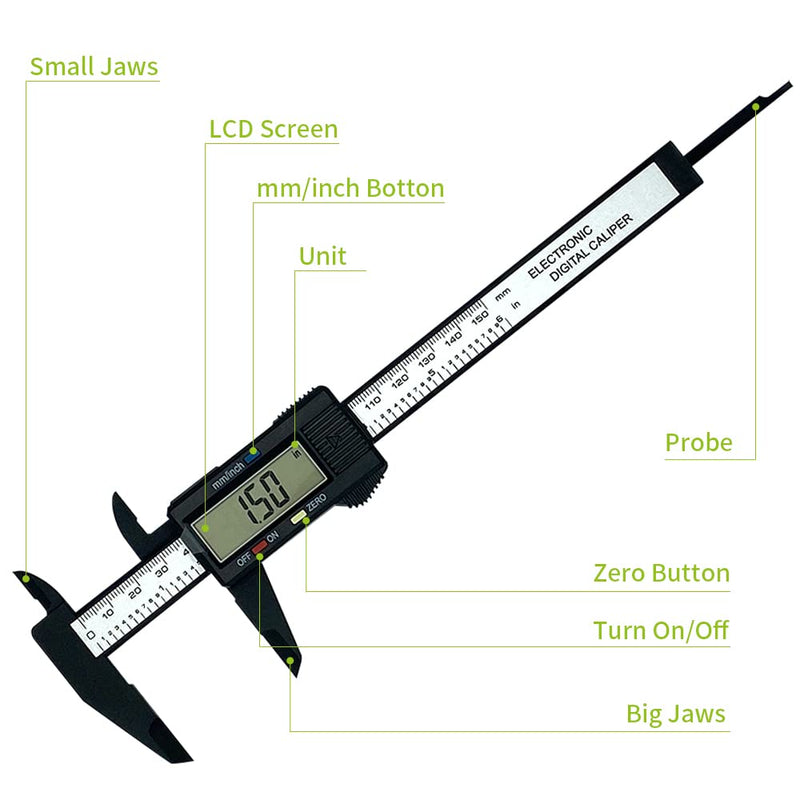 [Australia - AusPower] - VIECAM 0-6 Inches Digital Caliper with Large LCD Screen and Auto-Off Feature | Inch & Metric Conversion Measuring Tool, Perfect for Household/DIY Measurement 