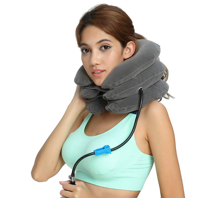 [Australia - AusPower] - RUNZI Cervical Neck Traction Device Inflatable Neck Stretcher, Easy to Use for Chronic Neck and Shoulder Pain Relief Traction Spine Alignment, Neck Cervical Brace Grey 