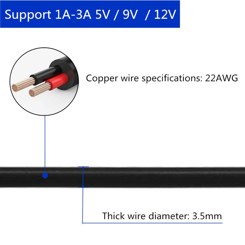 [Australia - AusPower] - DZYDZR 2pcs 1 Meter 1.35mm x 3.5mm DC Extension Cable Black 22 AWG Copper Wire Male to Male Plug Max 24V 3A (3.3ft) 