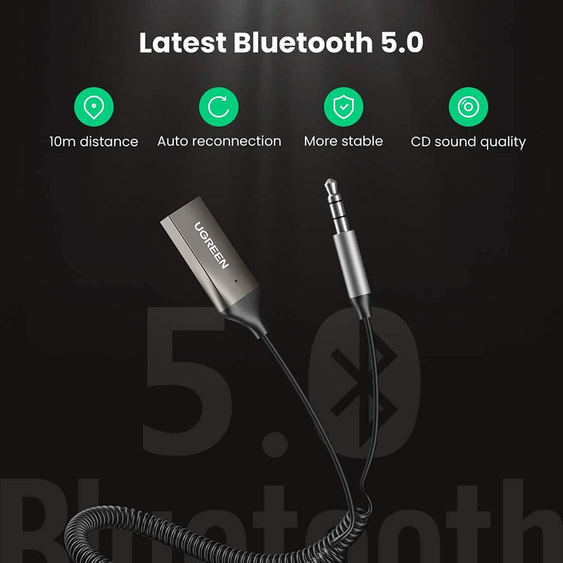 [Australia - AusPower] - UGREEN Aux to Bluetooth 5.0 Adapter 3.5mm Bluetooth Receiver for Car USB 2.0 to 3.5mm Jack Kit with Built-in Microphone Aux Input for Hands-Free Calls Compatible with Car Speaker and Home Audio 