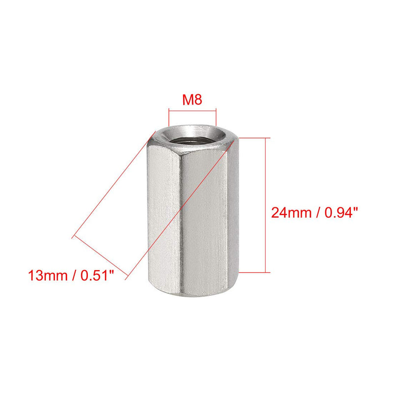 [Australia - AusPower] - uxcell M8 X 1.25-Pitch 24mm Length 304 Stainless Steel Metric Hex Coupling Nut, 2-Pack 