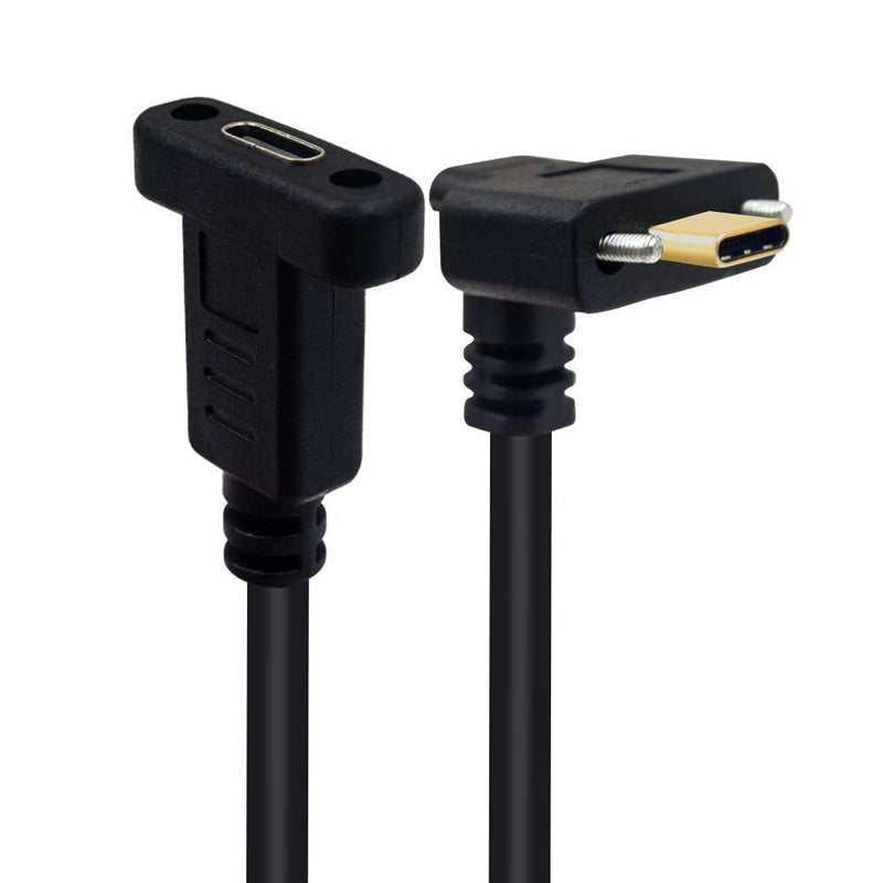 [Australia - AusPower] - Poyiccot USB C Extension Cable 2 feet, Dual Screw Locking USB Type C Up or Down Angle 90 Degree Male to USB Type C Female with Panel Mount Hole 5A Sync and Charging Cord Wire Extension Cable dual screw locking USB C up angle 