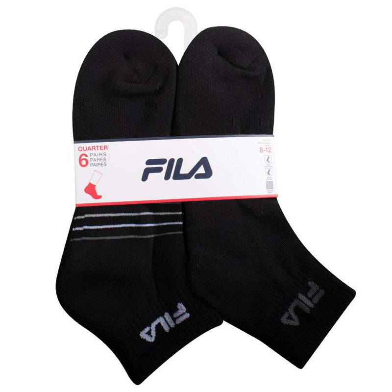 [Australia - AusPower] - Fila mens Striped Half Cushion Quarter Socks One Size Black (6 Pack) 