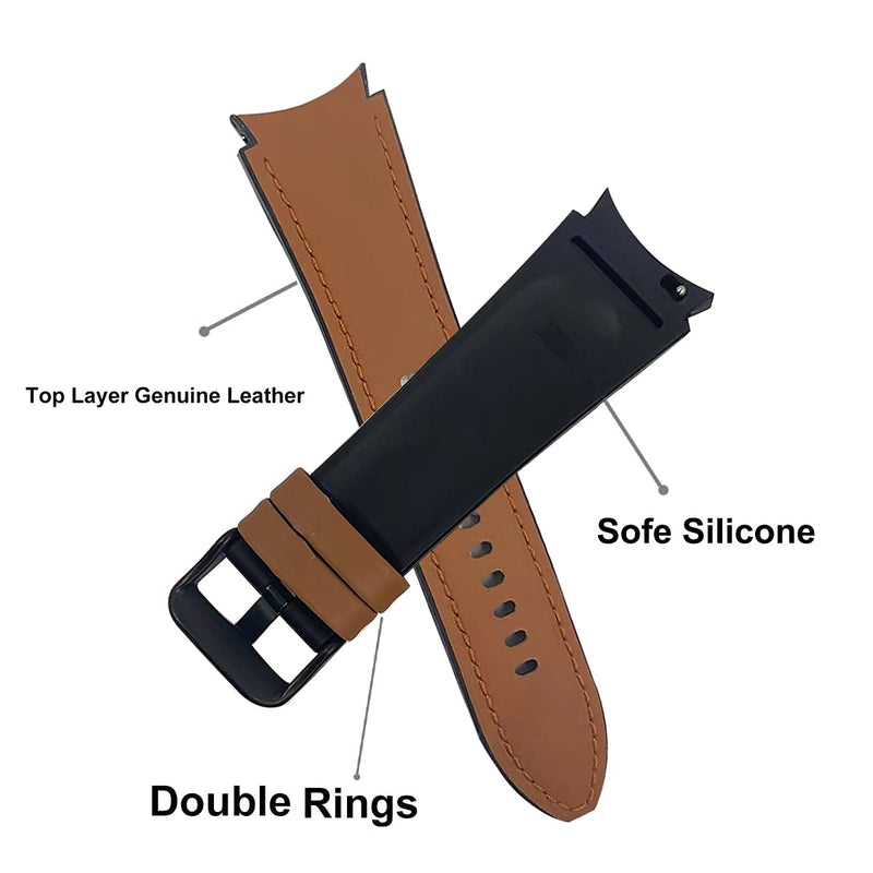 [Australia - AusPower] - Krudary Band Compatible with Galaxy Watch 4 Classic Bands 46mm 42mm Men, No Gaps Silicone with Leather Bracelet Business Repalcement for Samsung Galaxy Watch 4 40mm 44mm Brown 