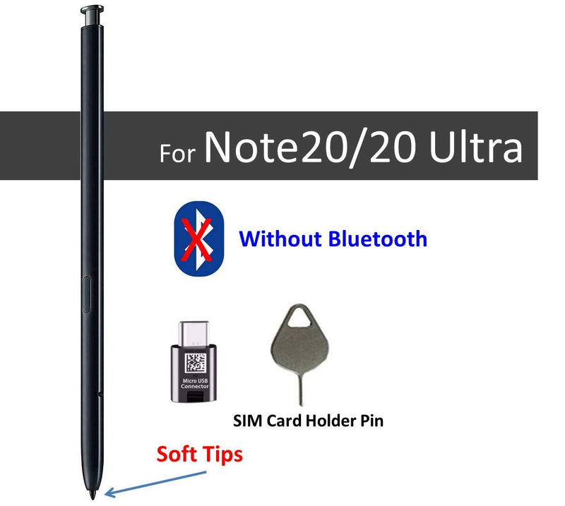 [Australia - AusPower] - Galaxy Note 20 Pen (Without Bluetooth) Replacement for Samsung Galaxy Note 20/Note 20 Ultra 5G S Pen+Type-C Adapter+Tips/Nibs+Eject Pin (Black) Black 