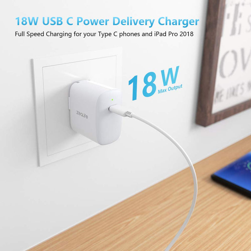 [Australia - AusPower] - 18W USB C Fast Charger for iPad Pro 2020/2018 12.9 iPad Pro 11, Pixel 2 3 4 3A Pixel XL 2XL 3XL 4XL Galaxy S9 S8 Note10 9, 18W USB C Power Adapter with 6.6ft USB C to C Cable 