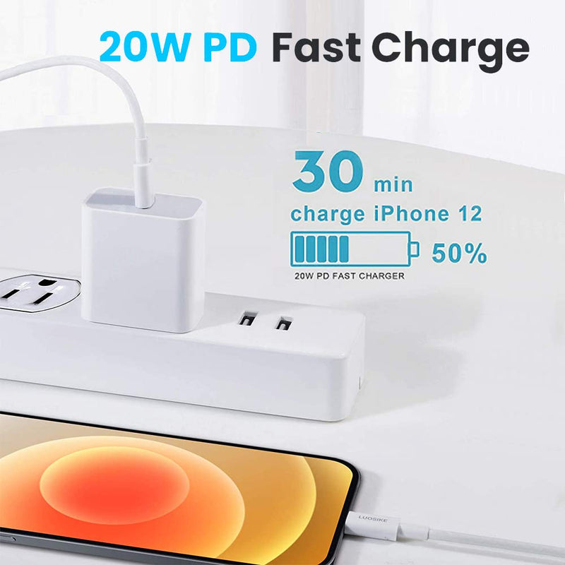 [Australia - AusPower] - 2 Pack iPhone 12 Fast Charger with Cable, 20W USB C Power Delivery Wall Charger Plug [6.6FT MFi Certified] Compatible with iPhone 12,Mini 12 Pro Max 11 Pro Max XR X 8 Plus, iPad and More Cable-White-2P 