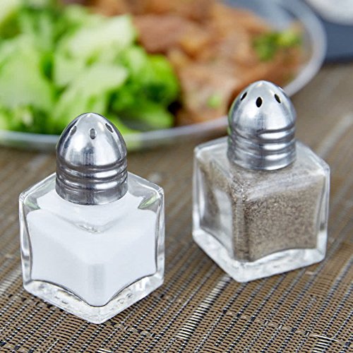 [Australia - AusPower] - (Set of 2) Mini Salt and Pepper Shakers, 0.5 oz / 1/2 oz Glass Cube Body Restaurant Salt and Pepper Shakers By Tezzorio 