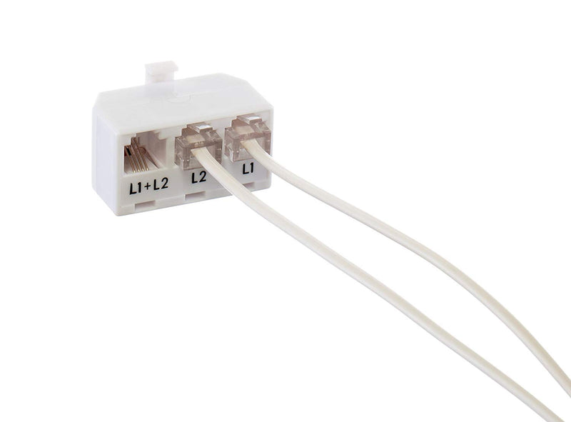 [Australia - AusPower] - Telephone Splitter 2 Line Adapter - 3-Way Splitter (Line 1, Line 2, and Twin Line) - Dual Line Separator - 4 Conductor Connector (2 Phone Lines) - White, 2 Pack White, 3 Way 