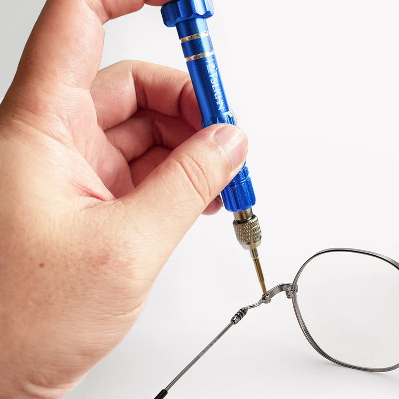 [Australia - AusPower] - 5-in-1 Multifunctional Small Screwdriver, PTSLKHN Eyeglass Screwdriver, S2 Steel Magnetic Screwdriver Kit for Eyeglass, Sunglasses, Electronics, Cellphone, Jewelry and More Blue 