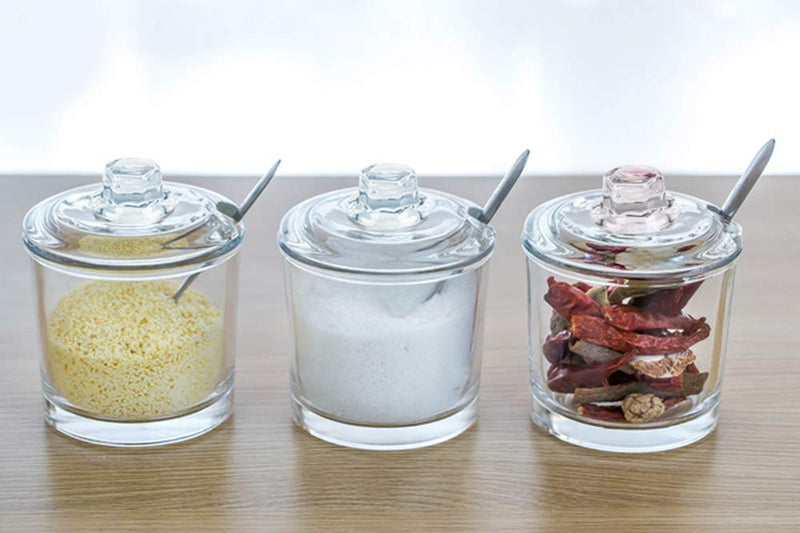 [Australia - AusPower] - 123Arts Glass Sugar Bowl Spice Jar with Lid and Stainless Steel Spoon Spoon 1pcs 