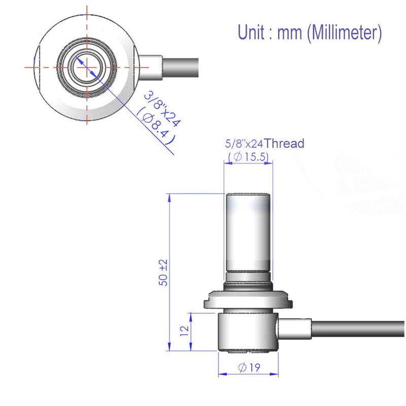 [Australia - AusPower] - UngSung 3/8 x 24 Vehicle CB Antenna Mount Bulkhead Stud Mount to PL-259 Connector with 15FT Coax RG58A/U Cable for CB Ham Two Way Radio Antenna 