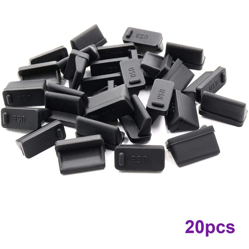 [Australia - AusPower] - Black Soft Silicone USB Port Cover 20PCS Black Soft Silicone USB Port Cover Anti Dust Plugs Stopper Protector Dustproof Cap for Female End 