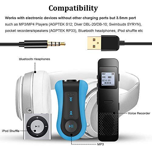 [Australia - AusPower] - AGPTEK 3.5mm Male Jack to USB Charge and Data Cable for iPod Shuffle, SYRYN Waterproof MP3 Player, Headphones, Black 