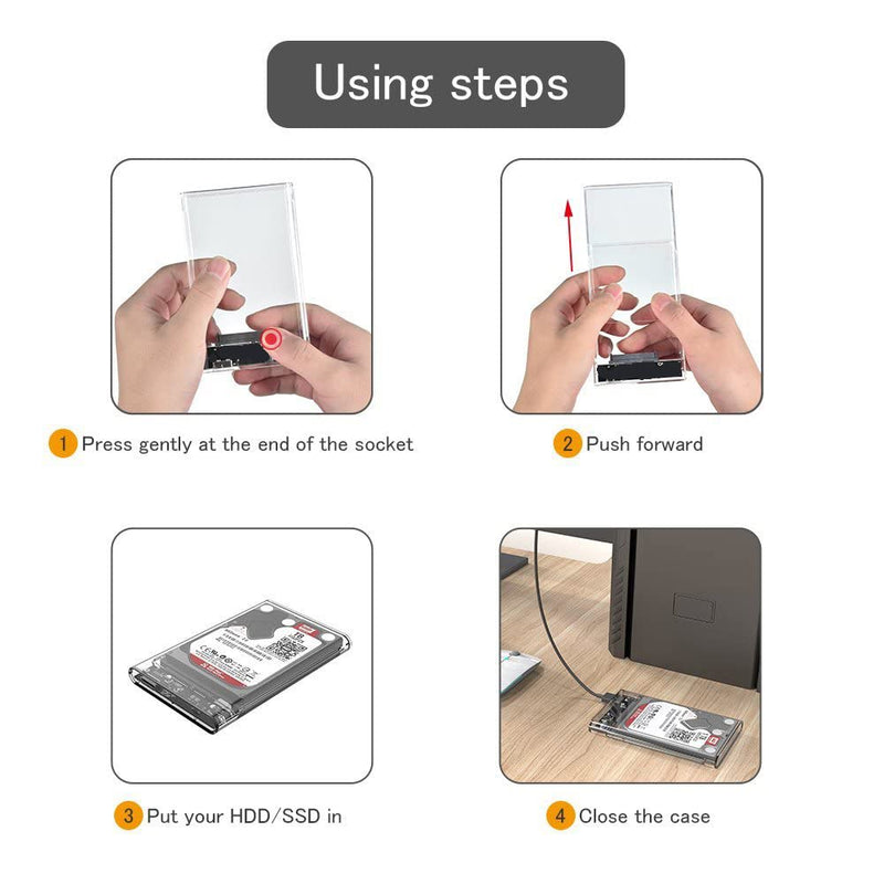 [Australia - AusPower] - Reletech 2.5" External Hard Drive Enclosure, SATA to USB 3.1 Tool-Free Clear for 2.5 Inch SSD & HDD 9.5mm 7mm External Hard Drive Case Supports UASP SATA 