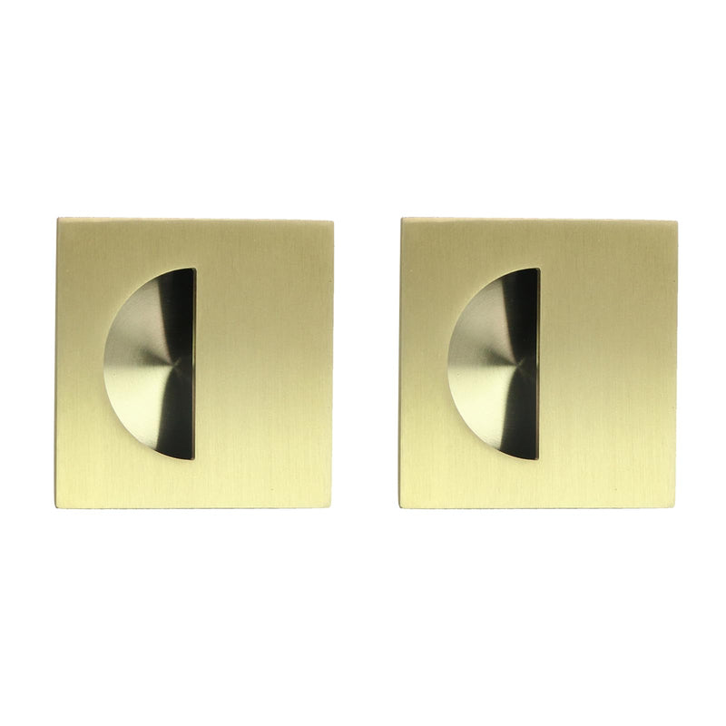 [Australia - AusPower] - Geesatis 2 Pcs Recessed Door Handles Finger Pulls Handles Cabinet Pulls Sliding Door Pull Square Nickel Brushed, 304 Stainless Steel, 2.4x2.4inch, Gold 