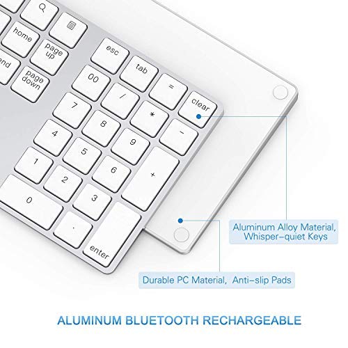 [Australia - AusPower] - Bluetooth Number Pad, Lekvey Aluminum Rechargeable Wireless Numeric Keypad Slim 34-Keys External Numpad Keyboard Data Entry for Laptop, MacBook, MacBook Air/Pro, iMac, Windows, Surface Pro - Silver White and Silver 