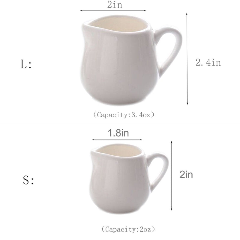 [Australia - AusPower] - CHOOLD 2pcs Mini Classic Pure White Ceramic Creamer with Handle,Small Coffee Milk Creamer Pitcher(2oz/3.4oz) (S+L (2 oz + 3.4 oz)) S+L ( 2 oz + 3.4 oz) 