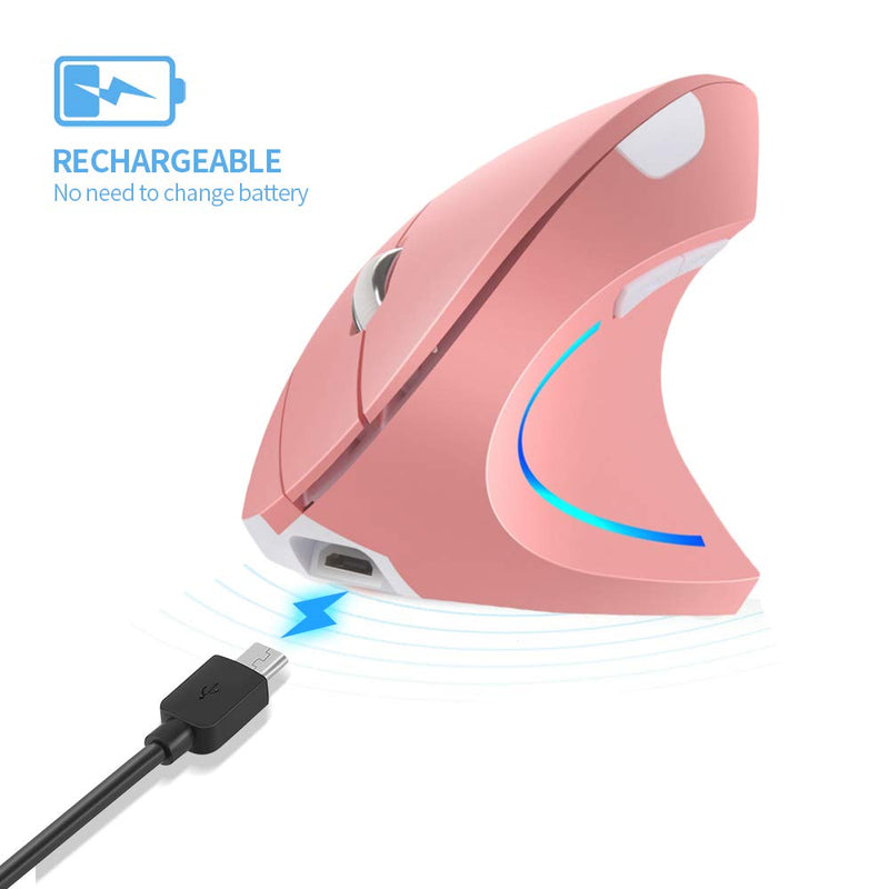 [Australia - AusPower] - Vertical Mouse, Right Handed 2.4GHz Wireless Ergonomic Rechargeable Vertical Mouse with 4 Adjustable DPI 800/1200/1600/2400, 6 Buttons,Compatible with PC, Desktop,Mac (Pink)… Pink 