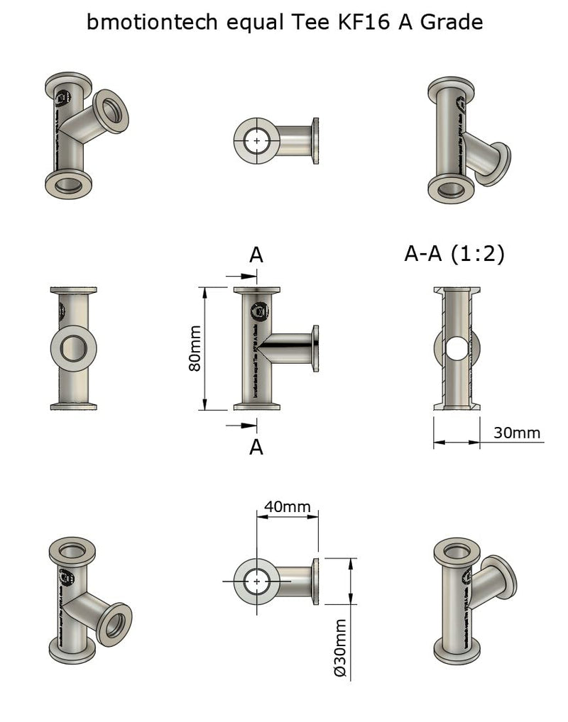 [Australia - AusPower] - Superior Grade - ISO-KF KF16 KF25 KF40 Flange Equal TEE Fitting 3 Ways Vacuum (KF16 Equal TEE) KF16 equal TEE 