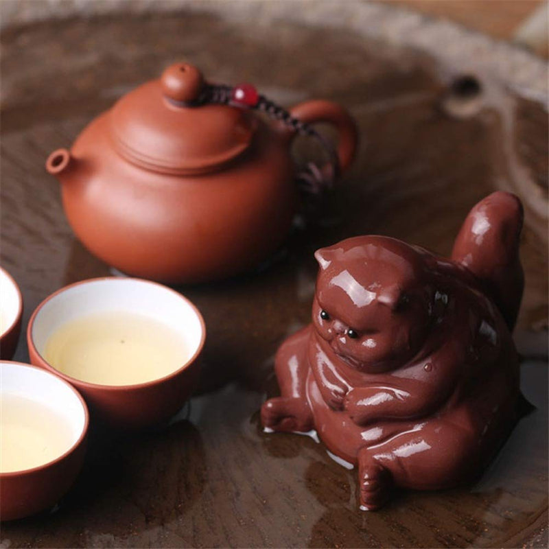 [Australia - AusPower] - SCE Purple Clay Tea Pet Samll Angry Cat Figurines, Cute Kung Fu Tea Crafts for Tea Room/Home/Car Decoration, Ideal Ornaments Gift for Tea Lovers 