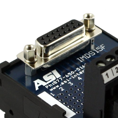 [Australia - AusPower] - ASI 11003 26 to 12 AWG IMDS15F DIN Rail Mount Interface Module, Cable to Wire Transition, 15 Position Female D-Sub Connector to Screw Clamp Terminal Blocks, 1.99" Length 
