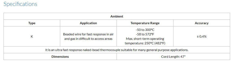 [Australia - AusPower] - Sper Scientific 800077 Type K Ambient Thermometer Probe 