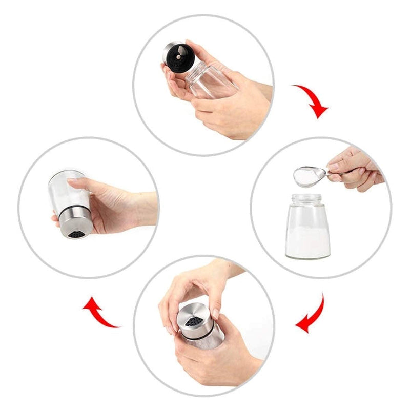 [Australia - AusPower] - Elegant Salt and Pepper Shakers with Adjustable Pour Holes - Set of 2 - Premium Stainless Steel and Glass - Perfect Spice Dispenser Set for Your Delicious Meals 