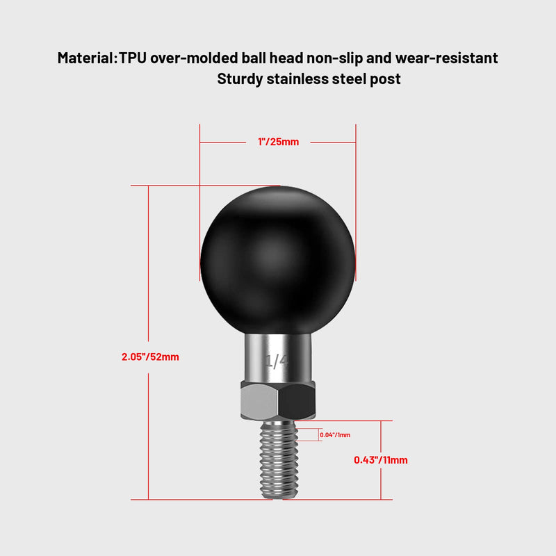 [Australia - AusPower] - 1 inch Ball Mount Holder with Threaded Bolt 1/4 - 20 Compatible with RAM Mounts B Size Double Socket Arm(M1/4-2pc) 1/4 "-20stainless steel screw×2 