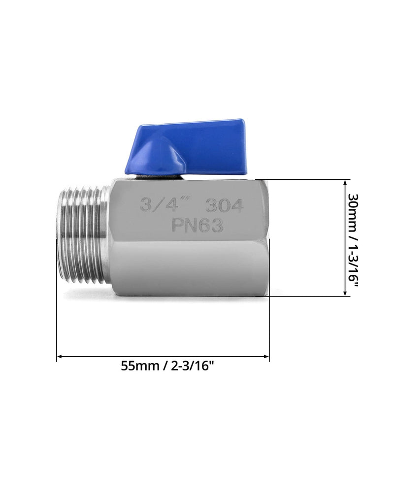 [Australia - AusPower] - QWORK Mini Ball Valve, 2 Pack 3/4" NPT Female and Male Thread 304 Stainless Steel Shut-Off Valve 3/4" Female&Male 