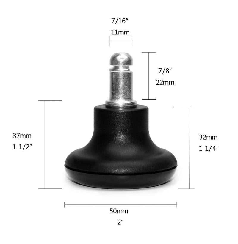 [Australia - AusPower] - Bell Glides Replacement Office Chair or Stool Swivel Caster Wheels to Fixed Stationary Castors, Low Profile Bell Glides with Soft Rubber Bottom Instead of Self Felt Pads, Chair Feet Wheel Stopper 