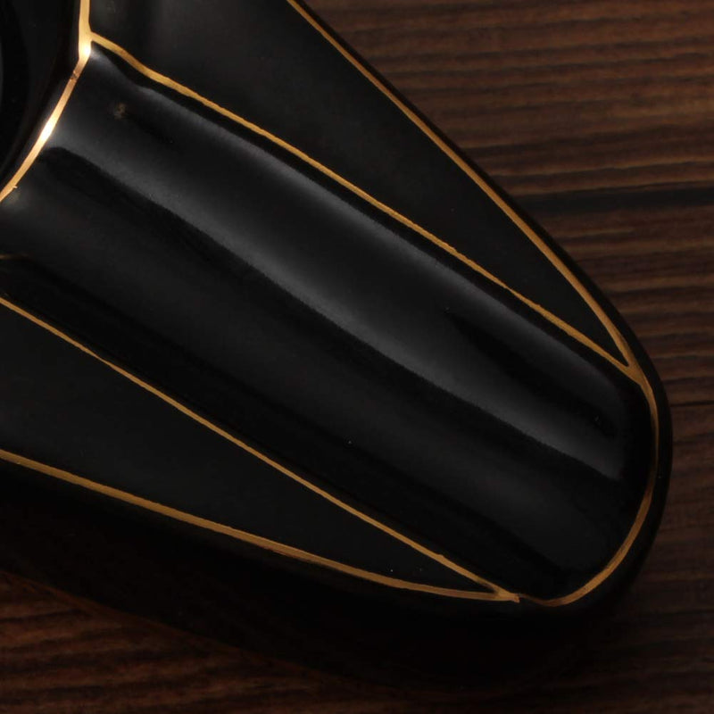 [Australia - AusPower] - Galiner Cigar Ashtray, Travel Ashtray, Outdoor Ceramic Ash Tray (Black With Golden line) Black 