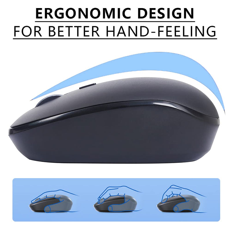 [Australia - AusPower] - Wireless Mouse for Laptop, ACOZYKITTEN 2.4G Noiseless Portable Mouse with USB Receiver, Ergonomics Cordless Computer Optical Silent Mice for Windows PC, Tablet, Laptop, Mac - Black B1-Black 