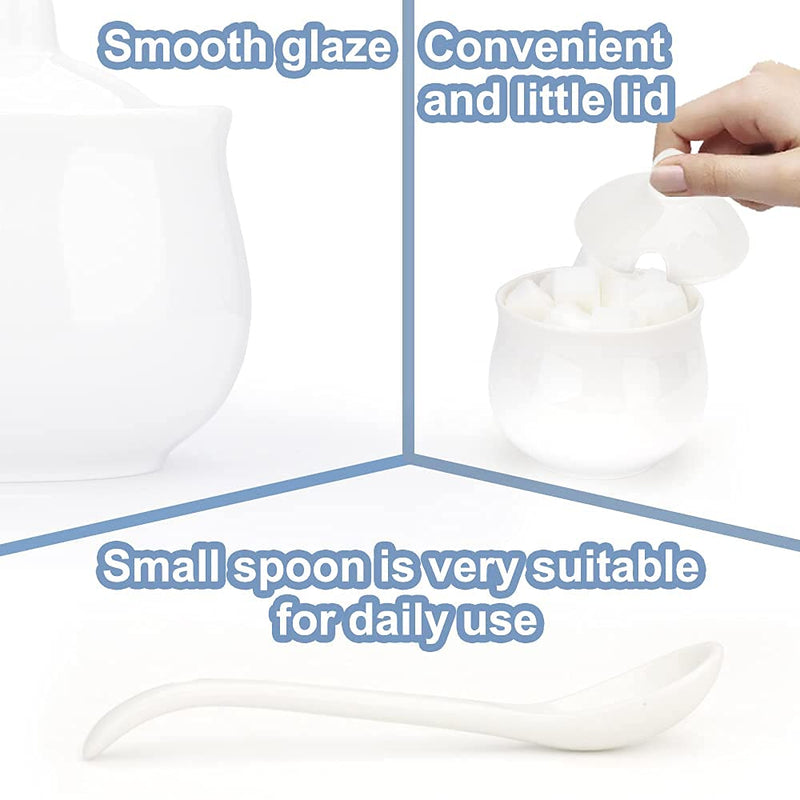 [Australia - AusPower] - Swetwiny Porcelain Sugar Bowl with Lid and Spoon, Ceramic Salt Storage Jar, White Seasoning Container for Home and Kitchen, 7 Ounces (White) 