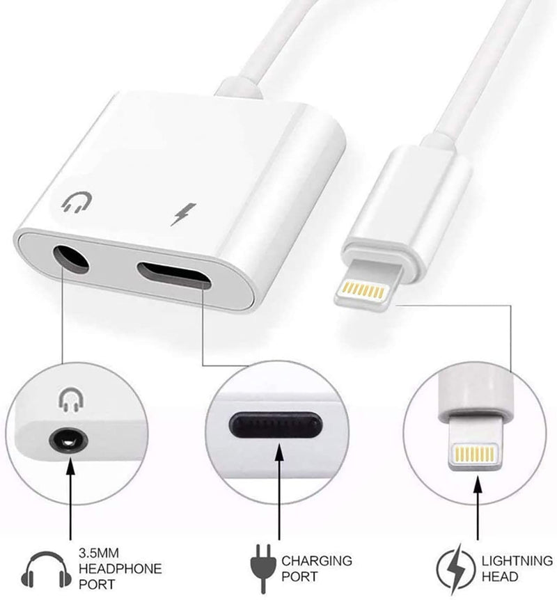 [Australia - AusPower] - Apple Lightning to 3.5 mm Adapter, iPhone to Aux Adapter Audio and Charger Splitter, 2 in 1 Headphone Adapter for iPhone Compatible with iPhone 7/7Plus/ 13/13Pro/ 12/12Pro /11/X/XR/XS/XSMax/8/8Plus A-White 