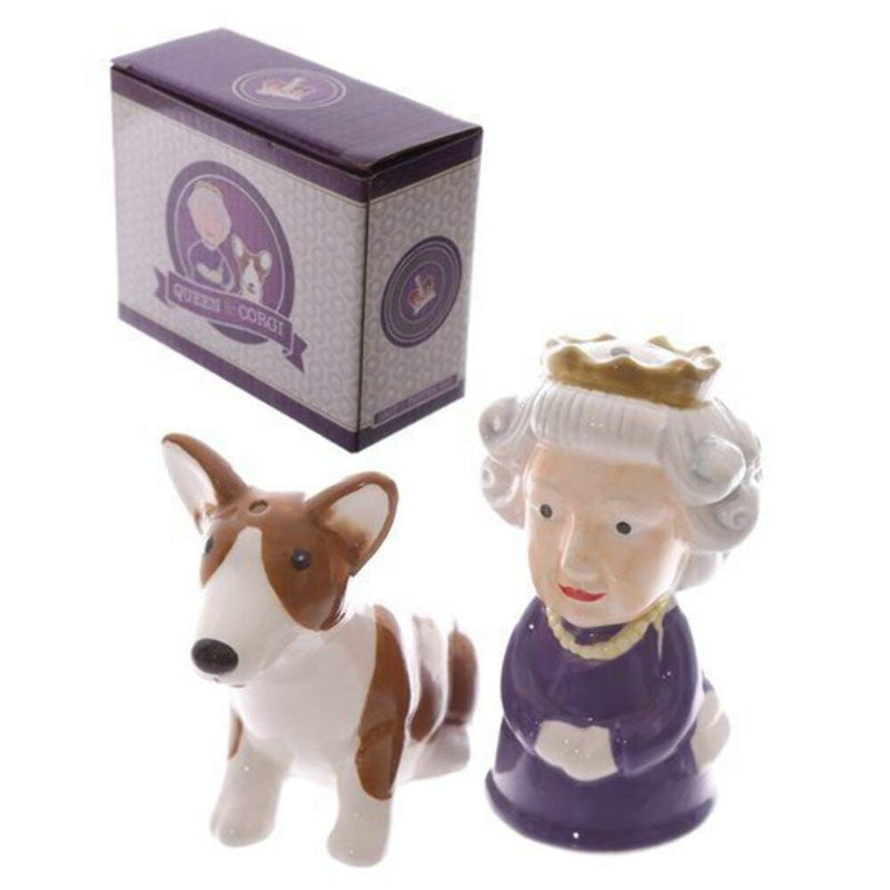 [Australia - AusPower] - Salt & Pepper Condiment Set/pots Queen & Corgi By Puckator 