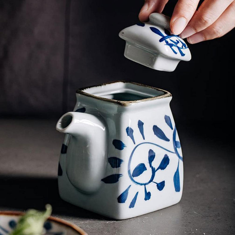 [Australia - AusPower] - HEMOTON Ceramic Seasoning Jar Soy Sauce Bottle Olive Oil Dispenser with Lid Vinegar Pot Container for Condiment Salt Herb Spices Sugar More 