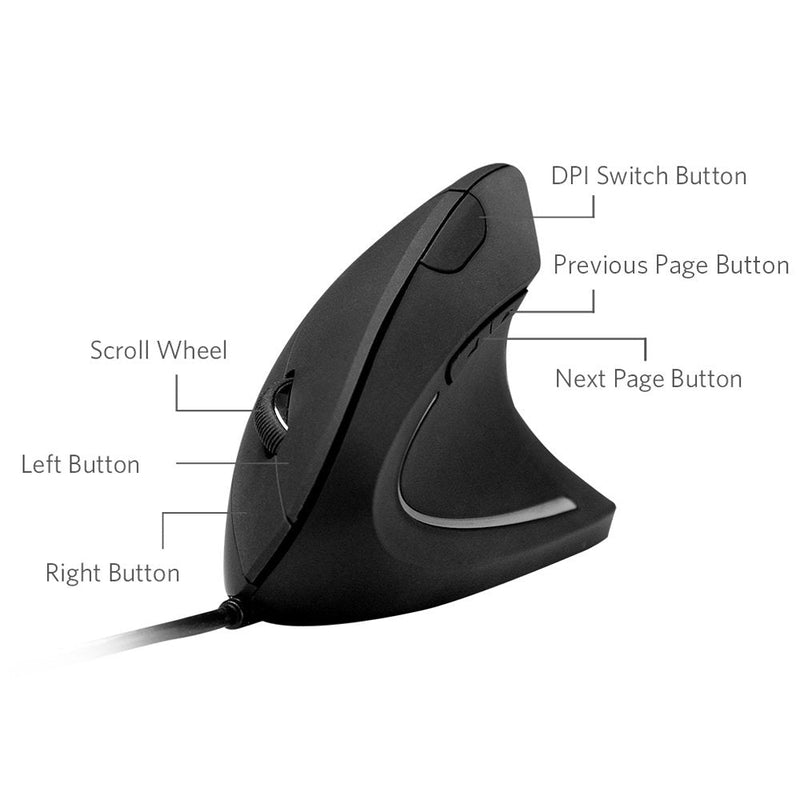 [Australia - AusPower] - Anker Ergonomic Optical USB Wired Vertical Mouse 1000/1600 DPI, 5 Buttons CE100 