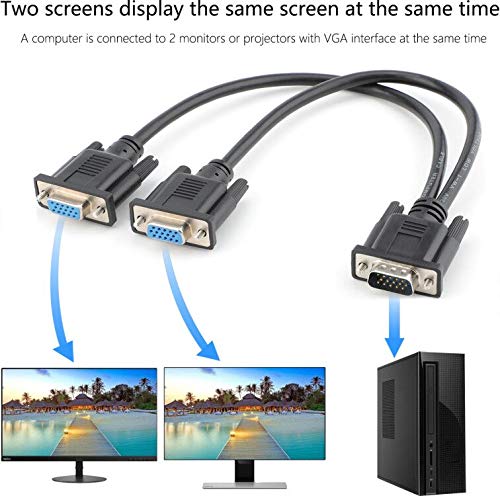 [Australia - AusPower] - Saisn VGA Y Splitter Cable, VGA 1 Male to VGA 2 Female Adapter Cable Dual VGA Monitor Y Cable for Screen Duplication - 1 Feet, Black (No Screen Extension) 