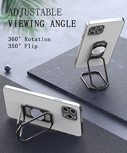 [Australia - AusPower] - Phone Ring Holder Metal Kickstand 360° Foldable Swivel Cell Phone Finger Grip Stand Compatible with iPhone iPad Smartphones Tablets HollowoutBlack 