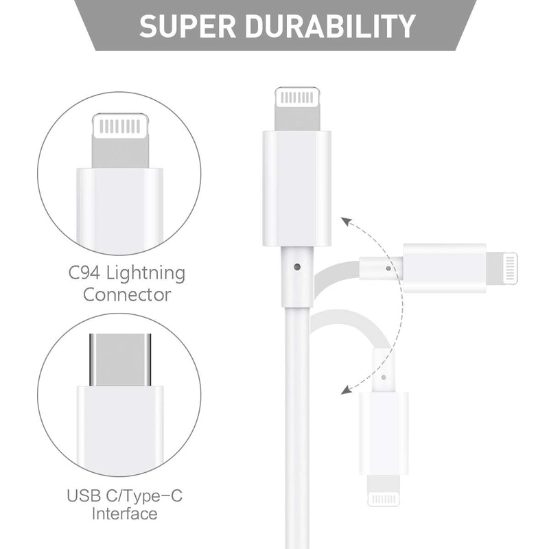 [Australia - AusPower] - Suswillhit USB C to Lightning Cable 3Ft Apple MFi Certified Power Delivery Fast Charger Cord for iPhone 12/12 Mini/12 Pro/12 Pro Max/11 Pro/11 Pro Max/X/XS/XR/XS Max/8/8 Plus/iPad/AirPods White 